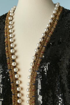 Black sequin jacket with pearls and beads edge Black Tie by Oleg Cassini