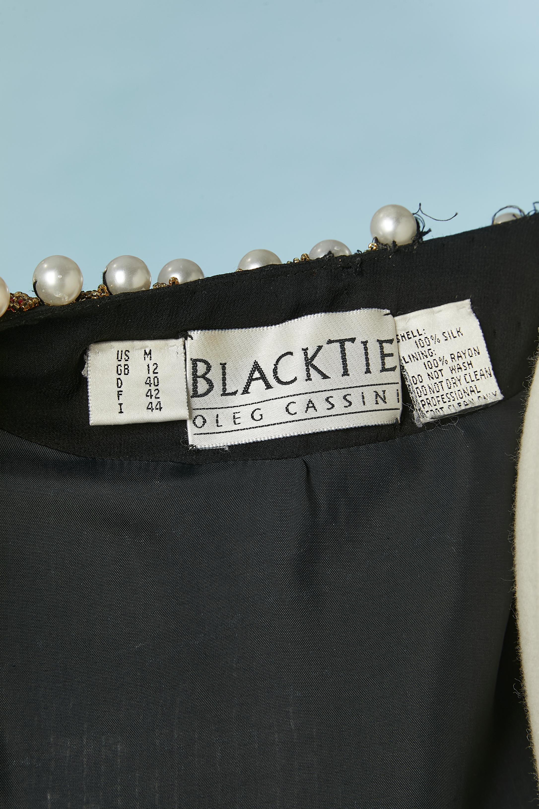 Giacca di paillettes nera con bordo di perle e perline Black Tie by Oleg Cassini in vendita 4