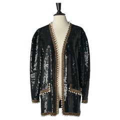 Black sequin jacket with pearls and beads edge Black Tie by Oleg Cassini
