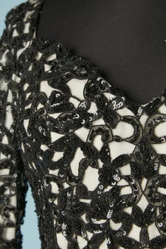 Black sequin lace appliqué on ivory silk  cocktail dress Lorena Sarbu