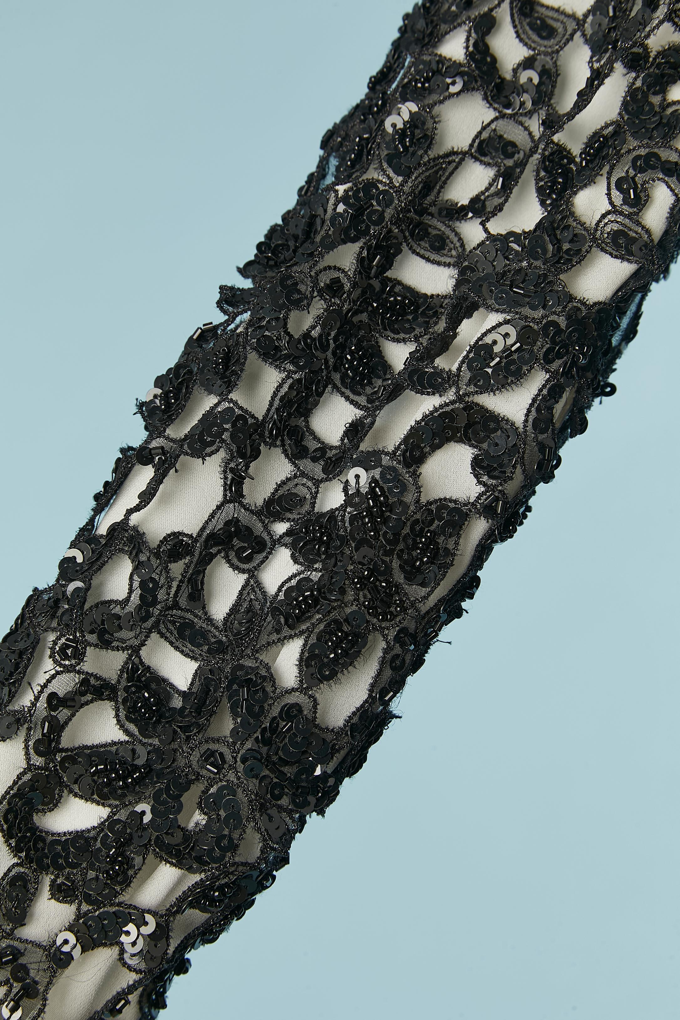 Women's Black sequin lace appliqué on ivory silk  cocktail dress Lorena Sarbu  For Sale