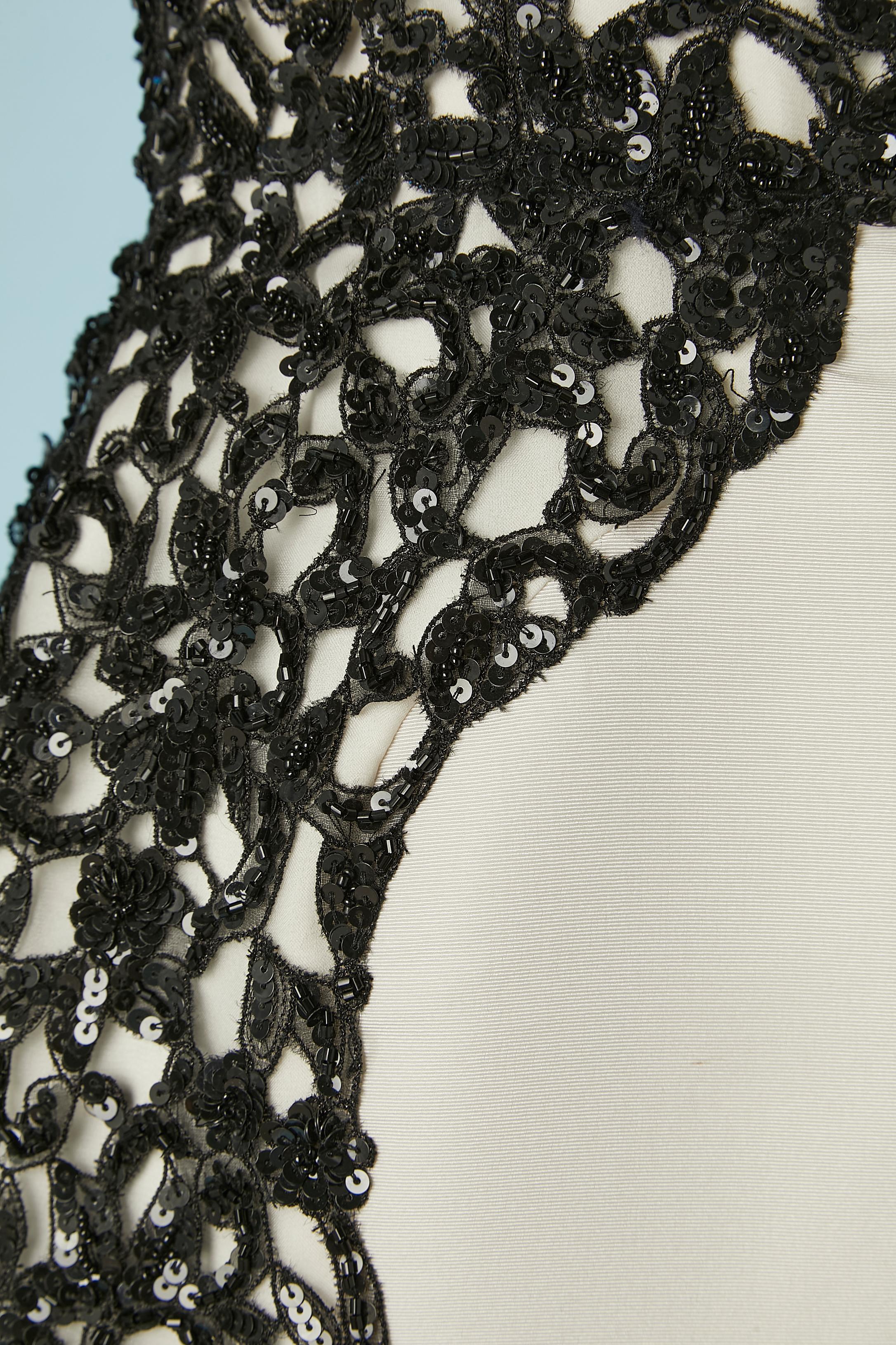 Black sequin lace appliqué on ivory silk  cocktail dress Lorena Sarbu  For Sale 1
