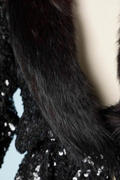 Black sequin long jacket with dark brown furs collar Circa 1970