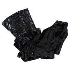 Black Sequin Ruffle High Waist Trousers