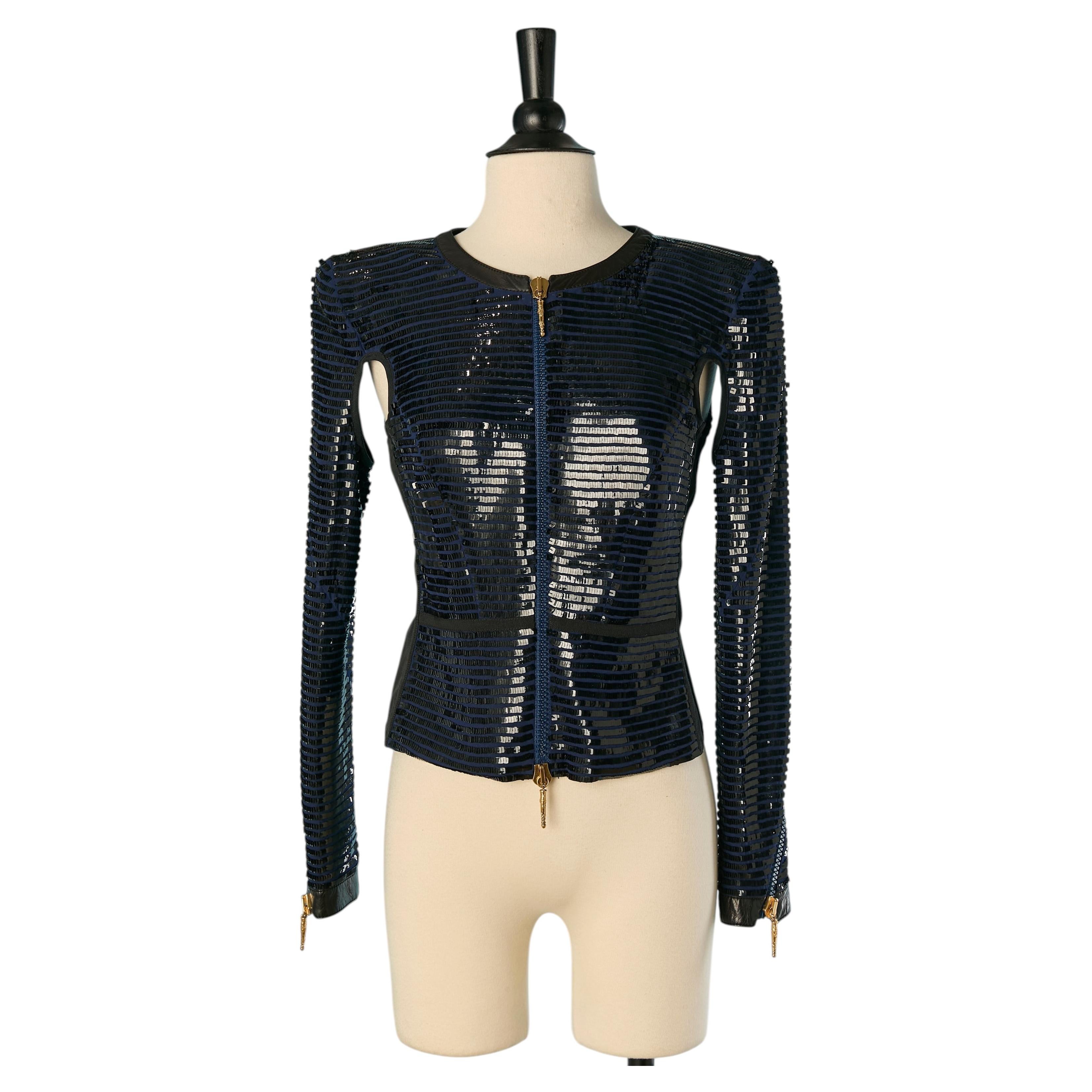 Giacca in seta con paillettes nere e retro in neoprene Emilio Pucci in vendita