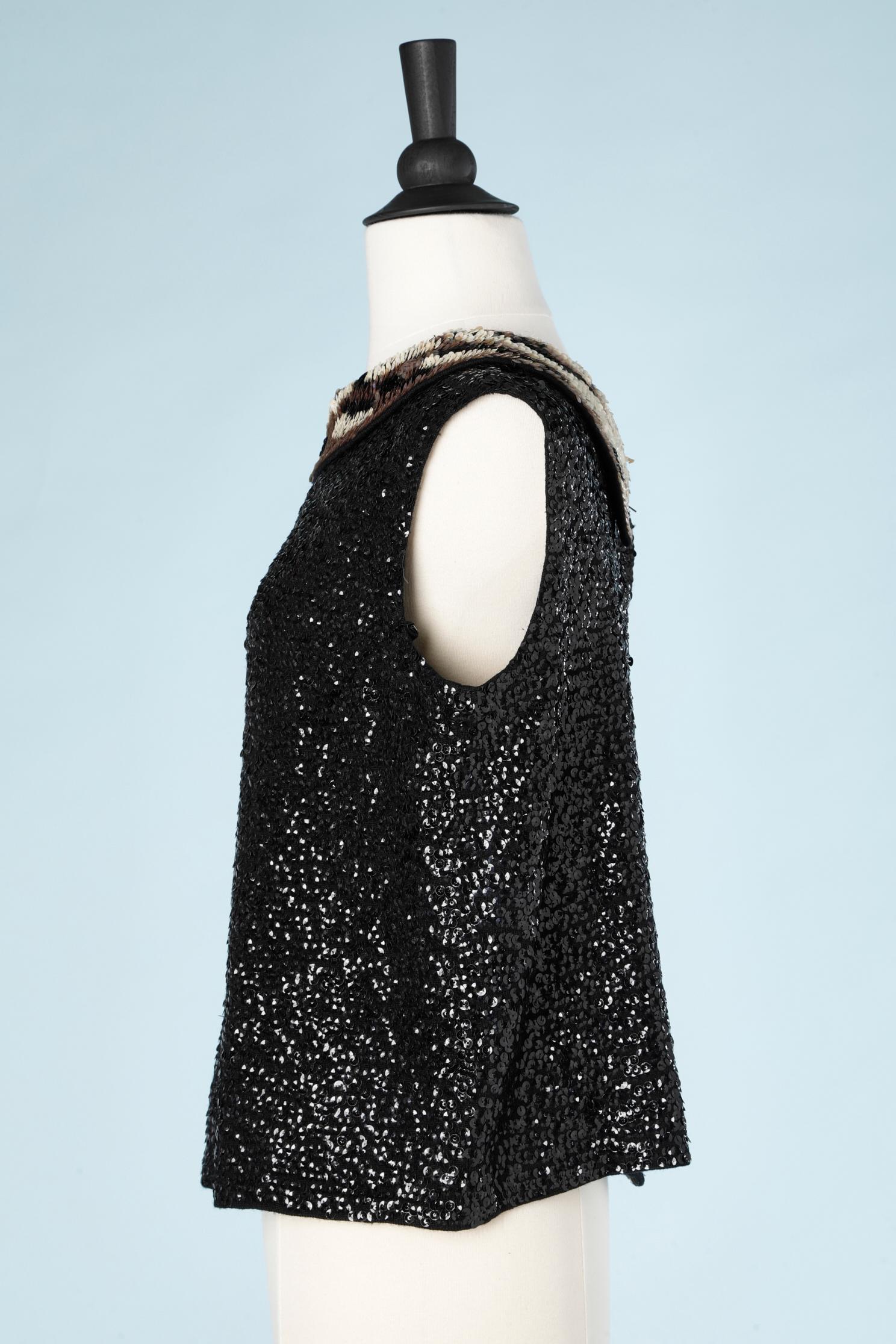 Top sans manches à paillettes noir avec col à motifs  DARLING des années 1960 Excellent état - En vente à Saint-Ouen-Sur-Seine, FR