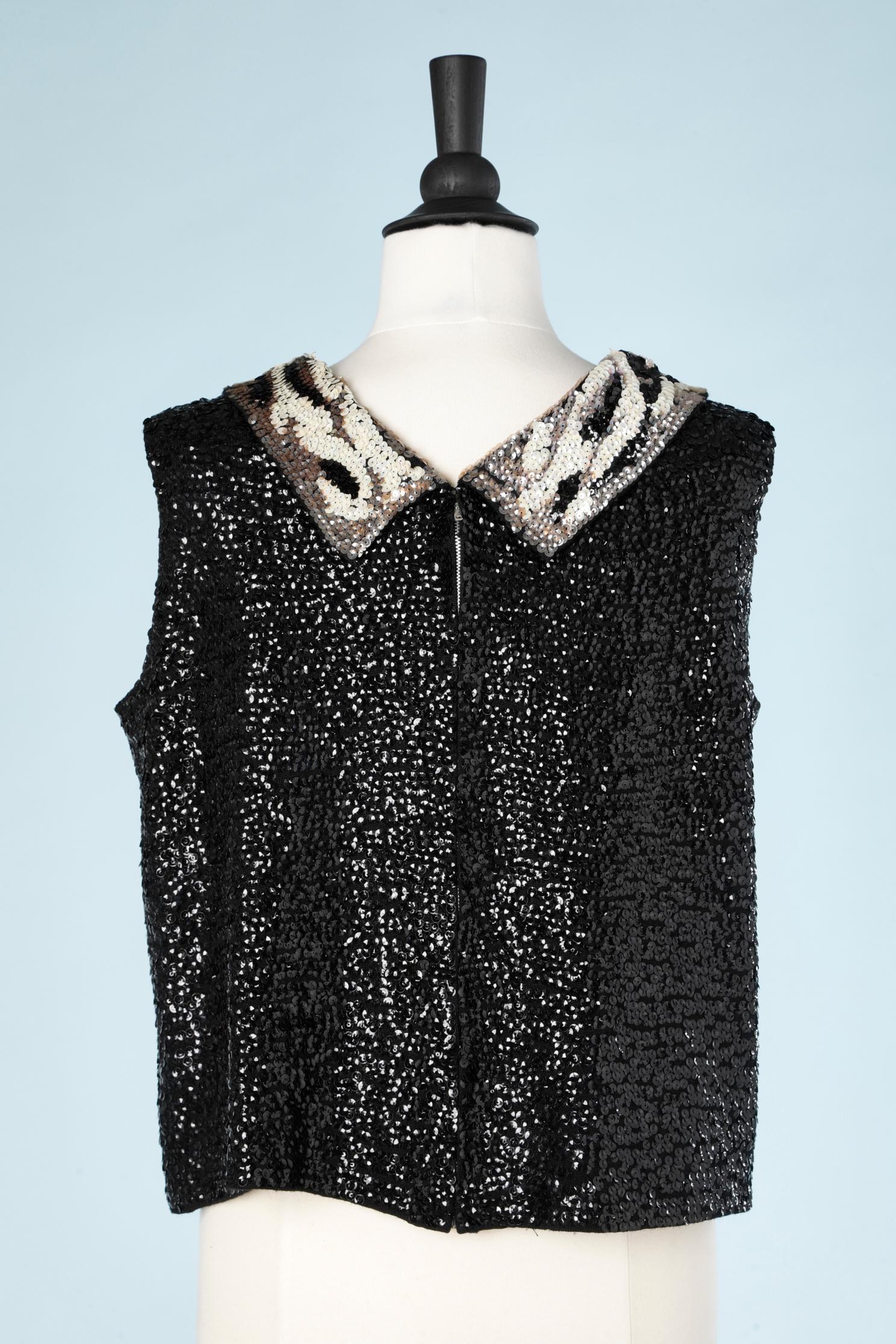 Top sans manches à paillettes noir avec col à motifs  DARLING des années 1960 Pour femmes en vente