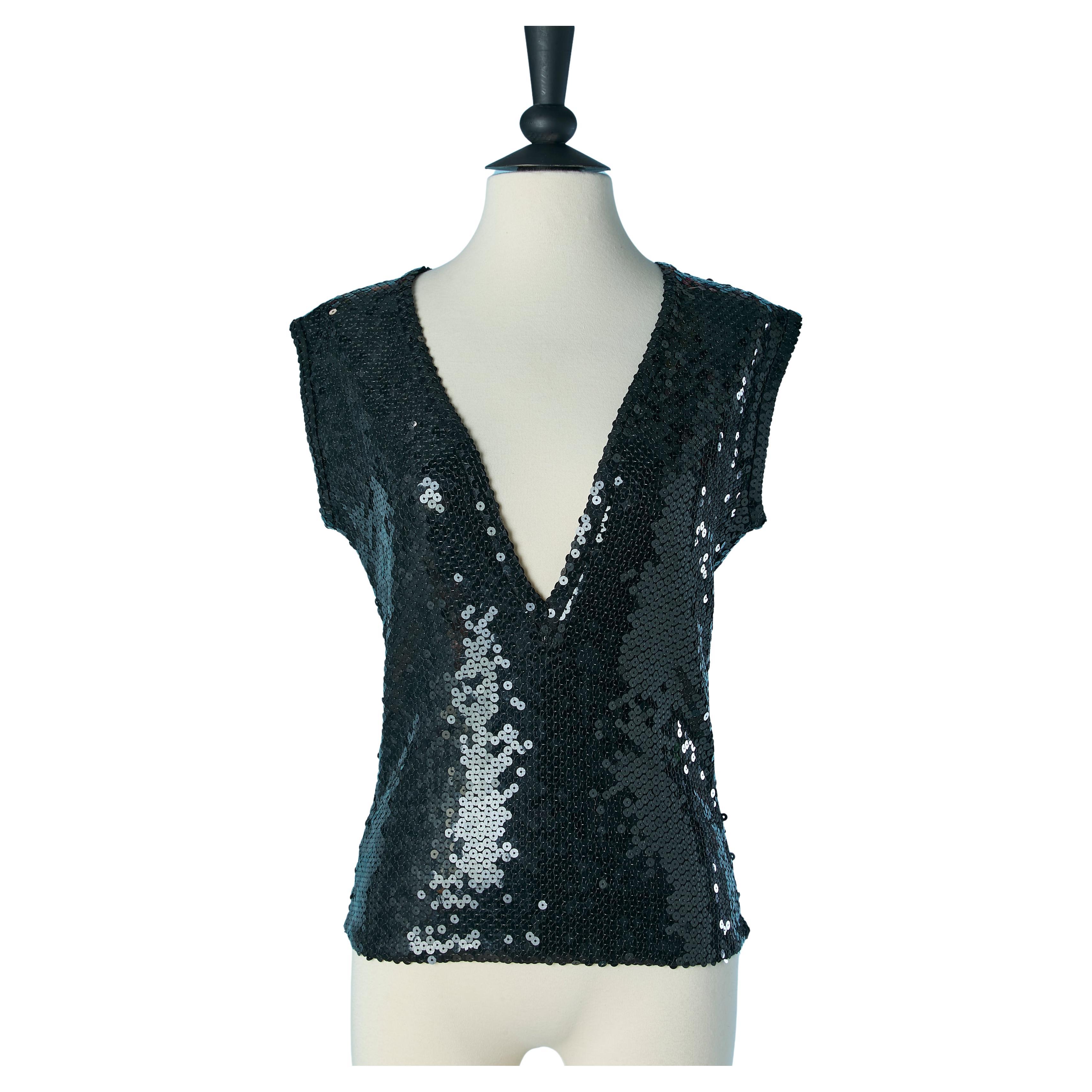 Black sequin sleeveless top with V Neck CHANTAL THOMASS im Angebot
