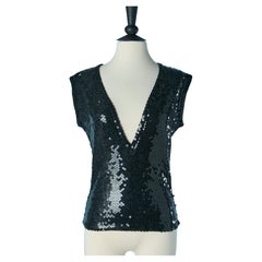 Black sequin sleeveless top with V Neck CHANTAL THOMASS