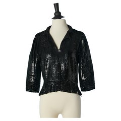 Black sequin top with collar Circa 1970's