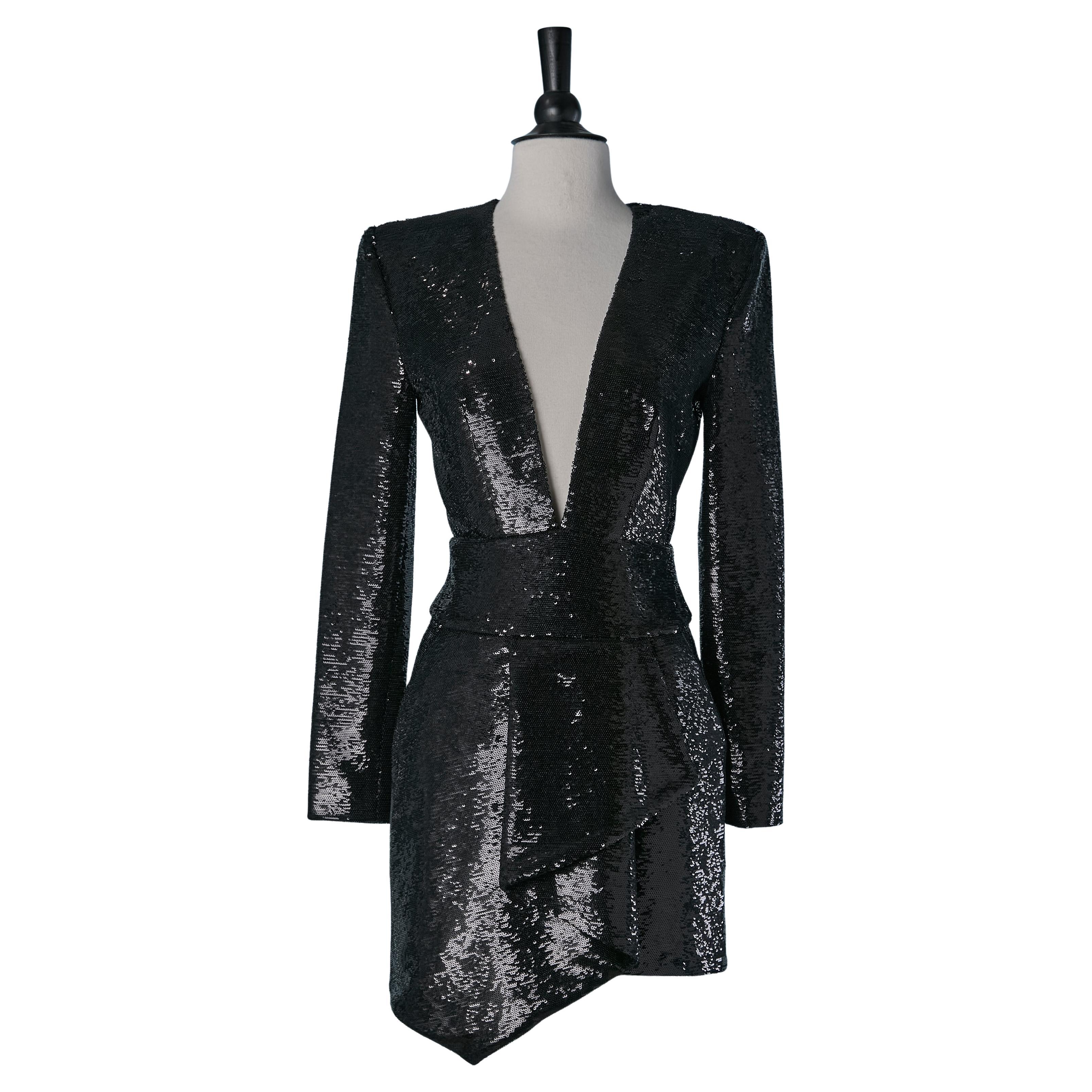 Abito da cocktail nero con paillettes e profondo scollo a V ALEXANDRE VAUTHIER Nuovo