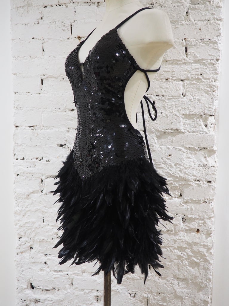 Black sequins and feathers dress at 1stDibs