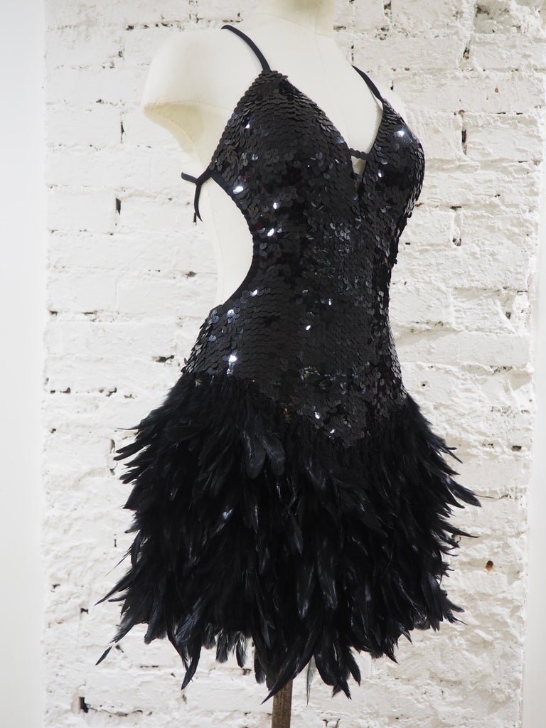 Black sequins and feathers dress at 1stDibs