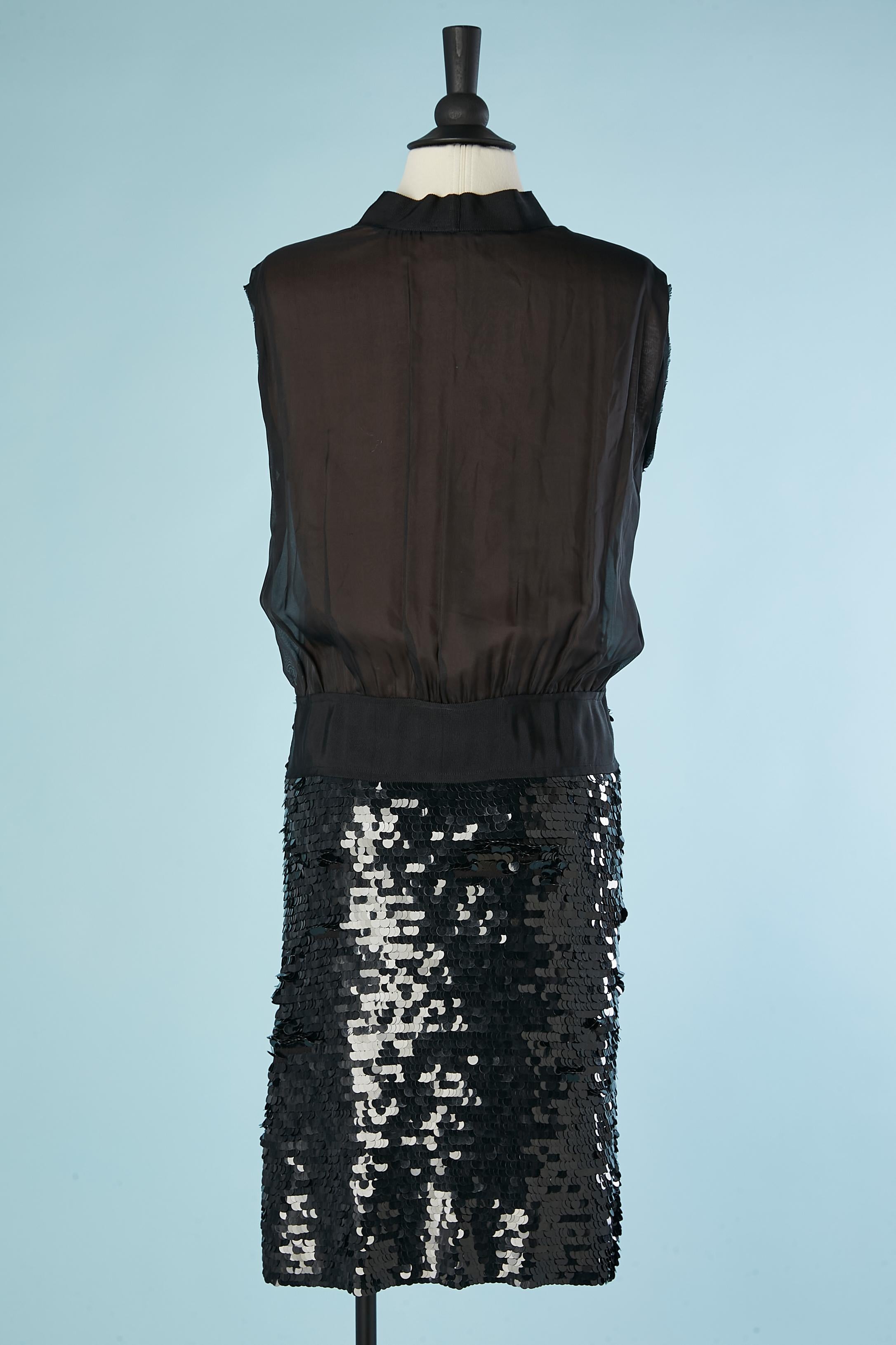 Black sequins and silk chiffon cocktail dress Lanvin by Alber Elbaz  For Sale 2