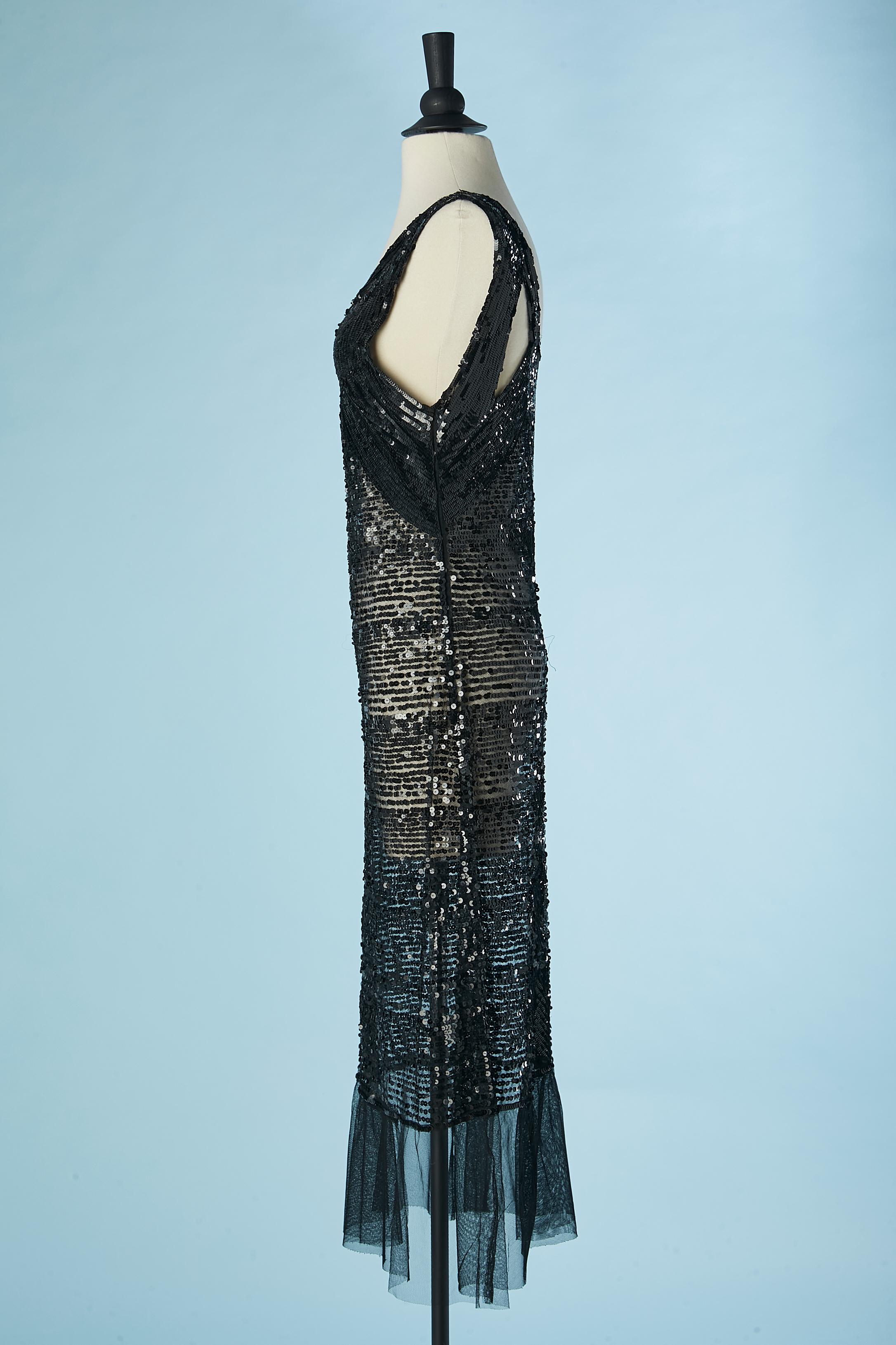 Black sequins cocktail dress on a tulle base Circa 1920's  2
