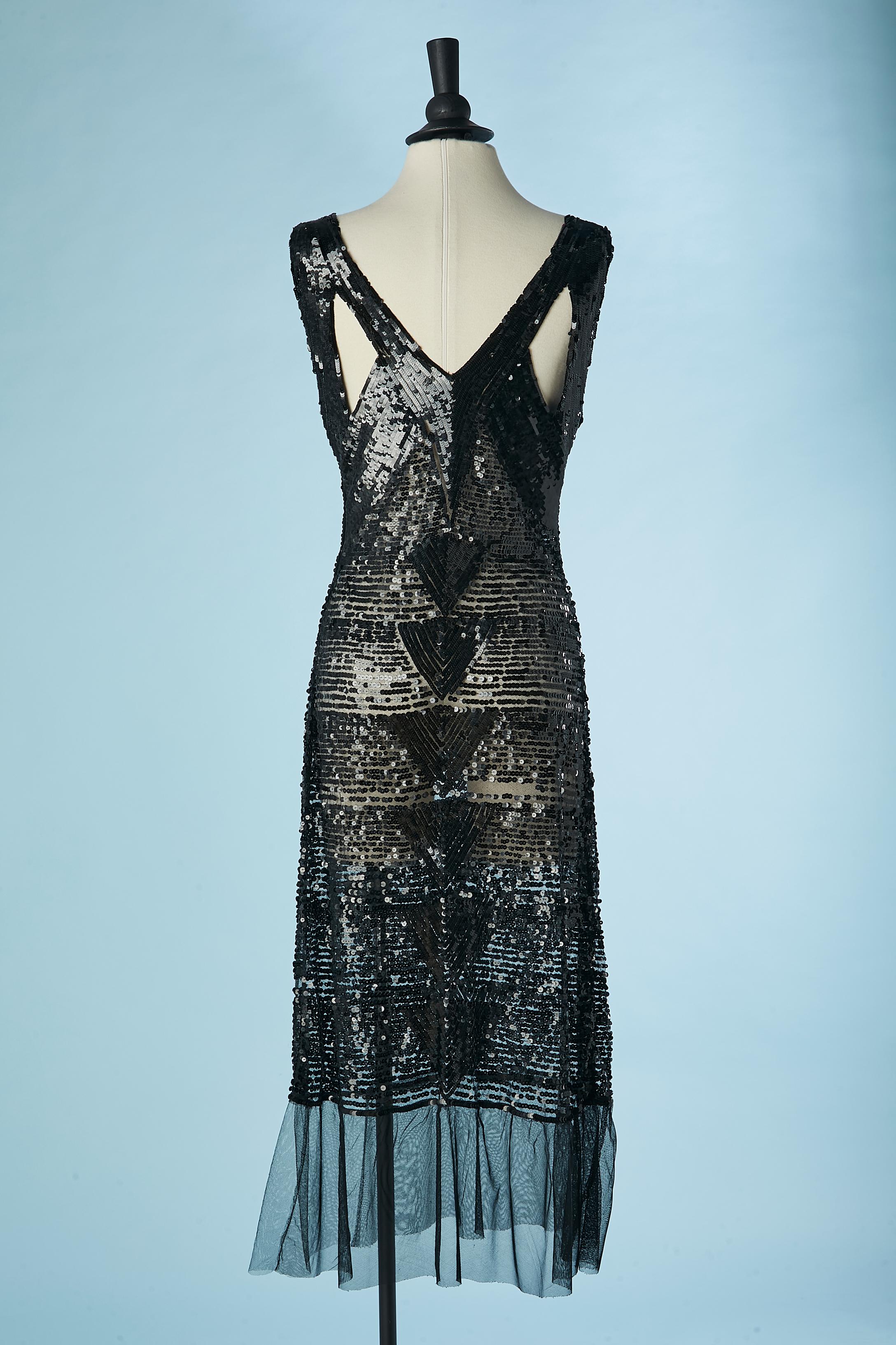 Black sequins cocktail dress on a tulle base Circa 1920's  3