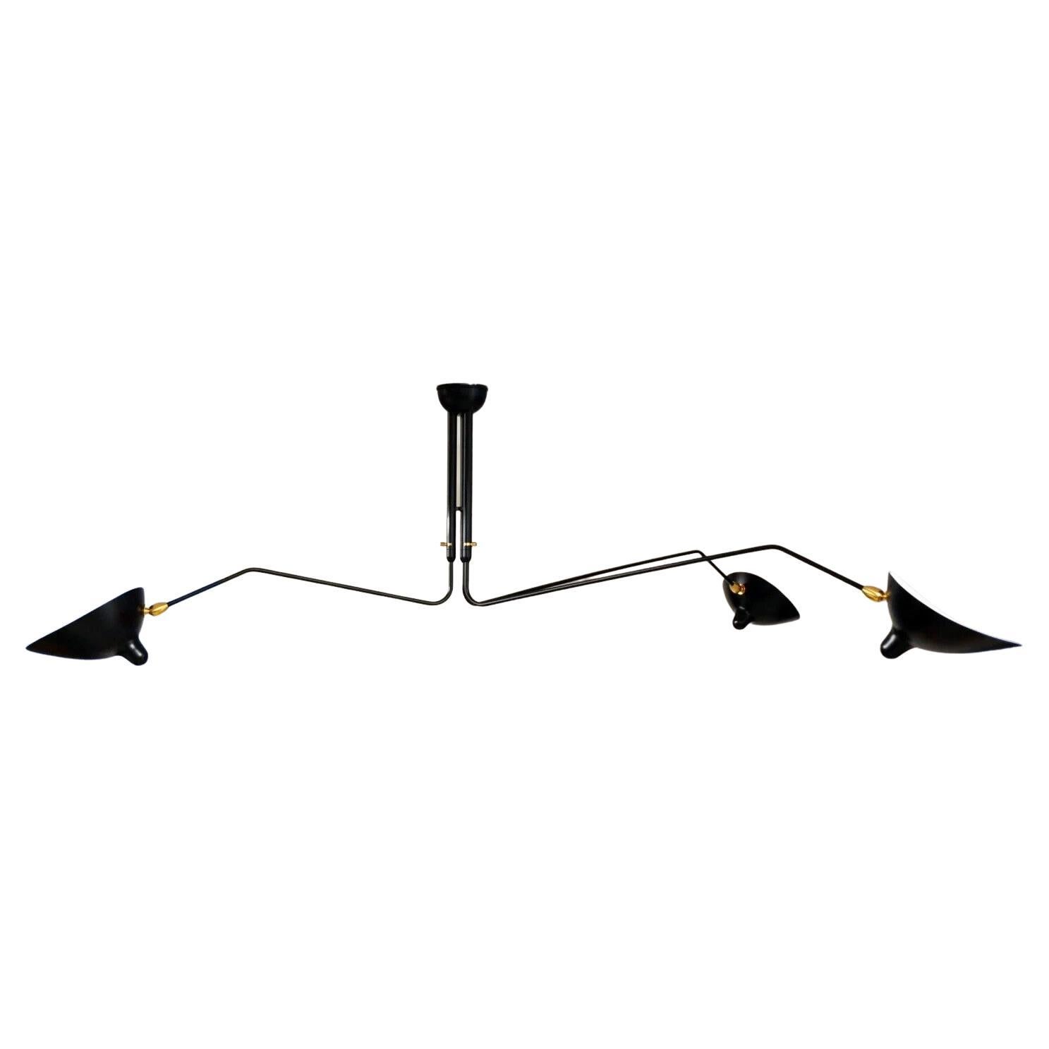 DESCRIPTION: 
Simple and elegant, this ceiling lamp makes a dramatic addition to a variety of room settings. With three rotating arms of differing lengths and heads that swivel and tilt, this lamp is capable of projecting light upwards, downwards.