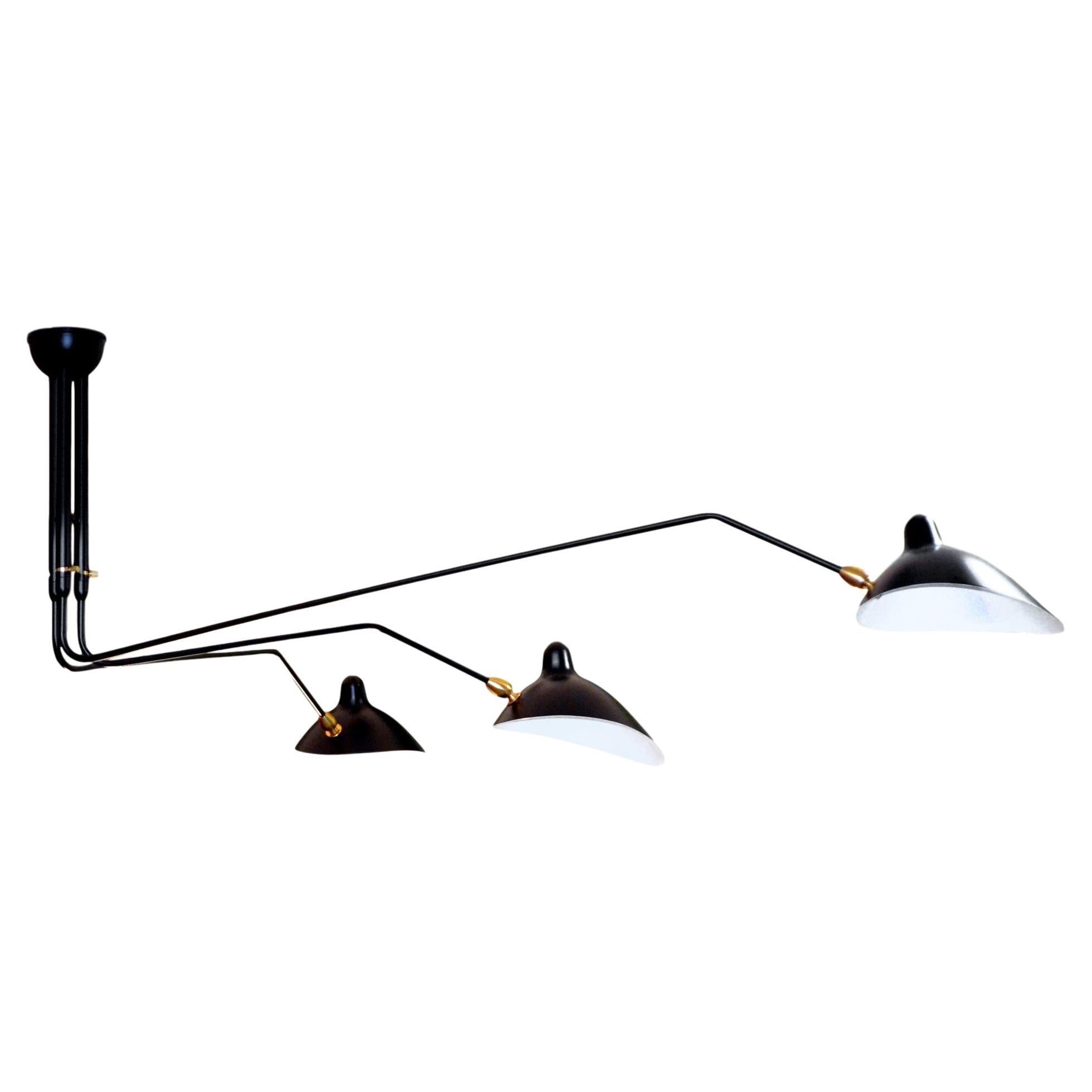 Serge Mouille - Ceiling Lamp with 3 Rotating Arms in Black For Sale
