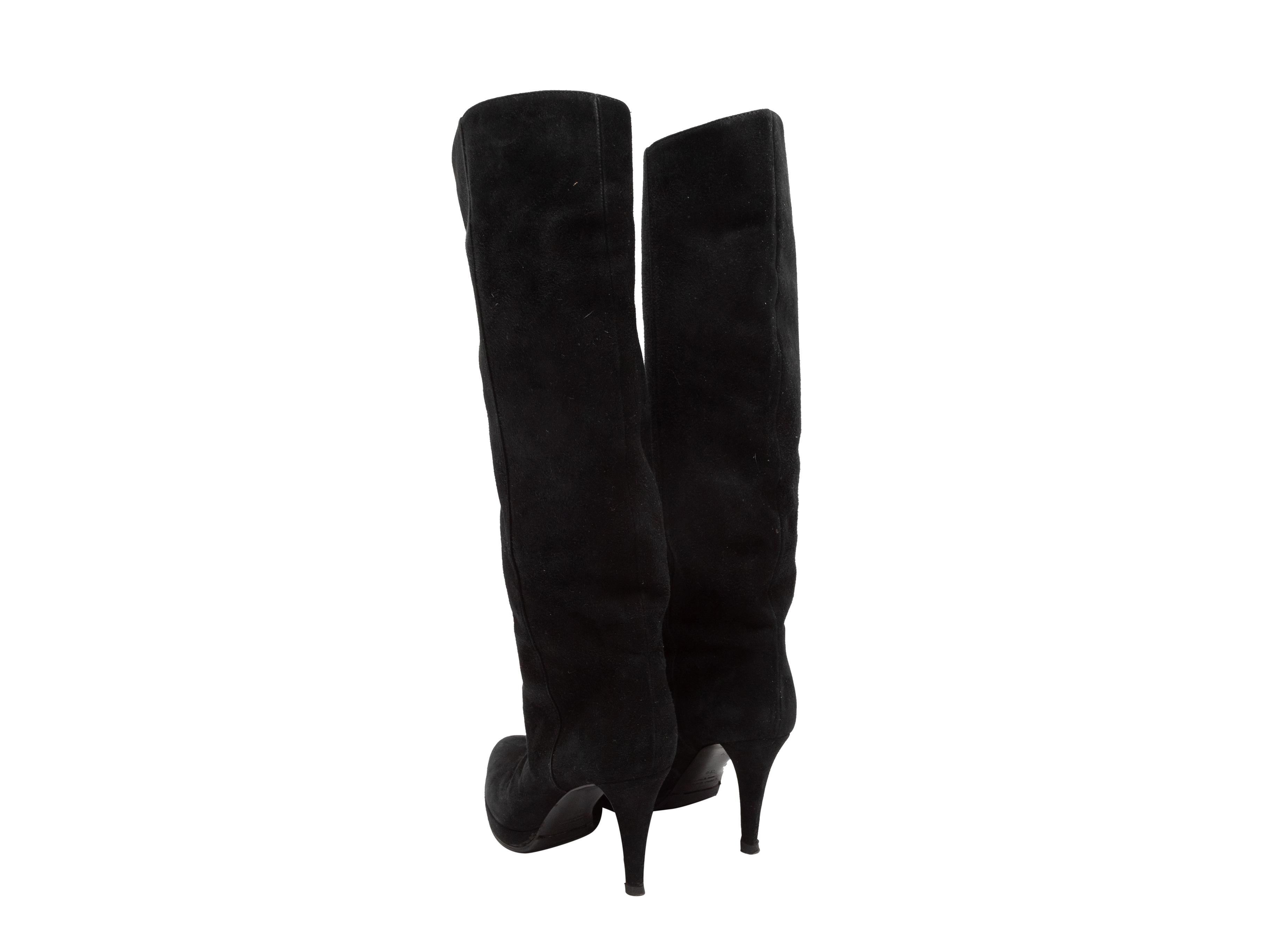 Black Sergio Rossi Suede Pointed-Toe Knee-High Boots For Sale 1