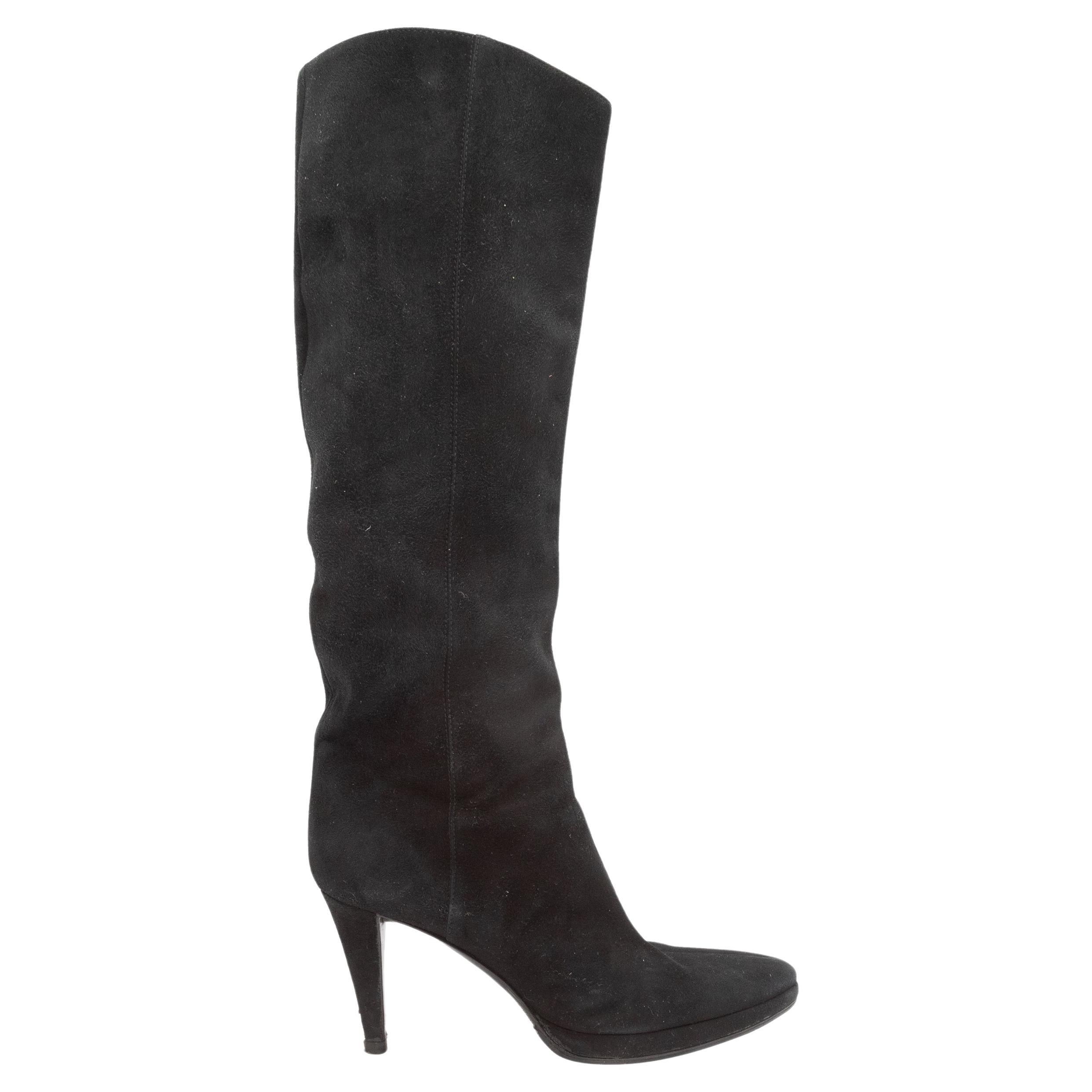 Black Sergio Rossi Suede Pointed-Toe Knee-High Boots