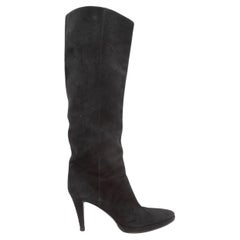 Black Sergio Rossi Suede Pointed-Toe Knee-High Boots