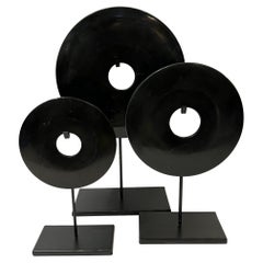 Antique Black Set Of Three Jade Discs, China, Contemporary