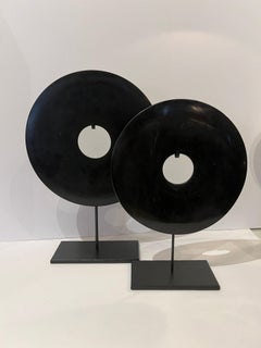 Black Set Of Two Jade Disc Sculptures, China, Contemporary