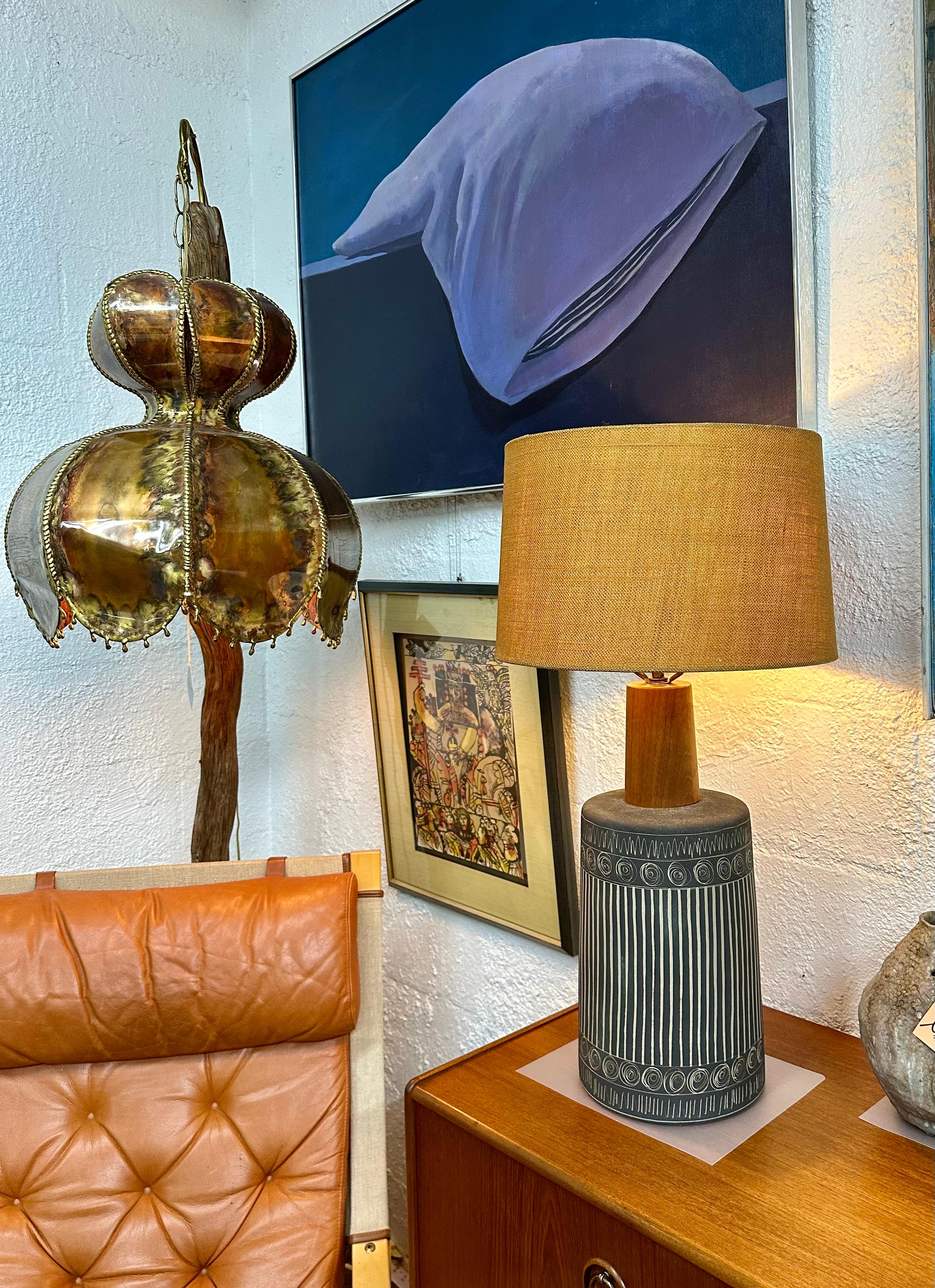 Black Sgraffito Jane and Gordon Martz Studio Ceramic Table Lamp For Sale 5