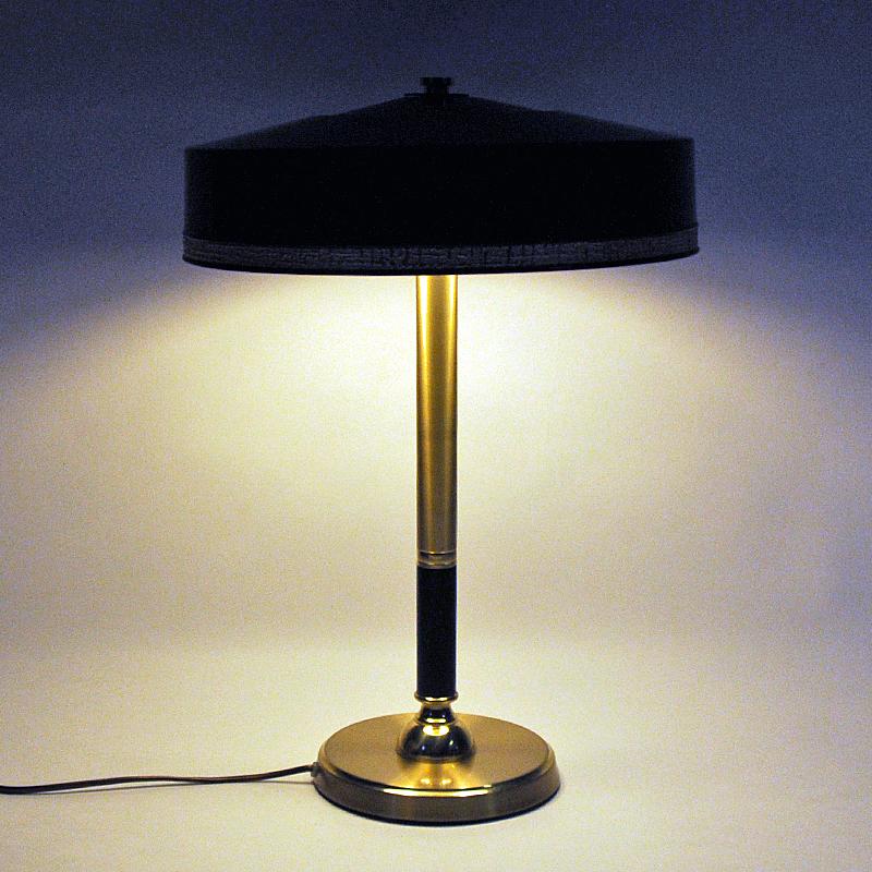 Scandinavian Modern Black Shade and Brass Table Lamp by C.E. Fors for Ewå Värnamo 1960s, Sweden