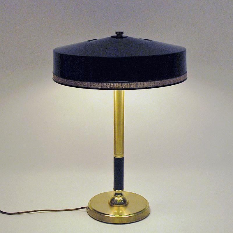 Swedish Black Shade and Brass Table Lamp by C.E. Fors for Ewå Värnamo 1960s, Sweden