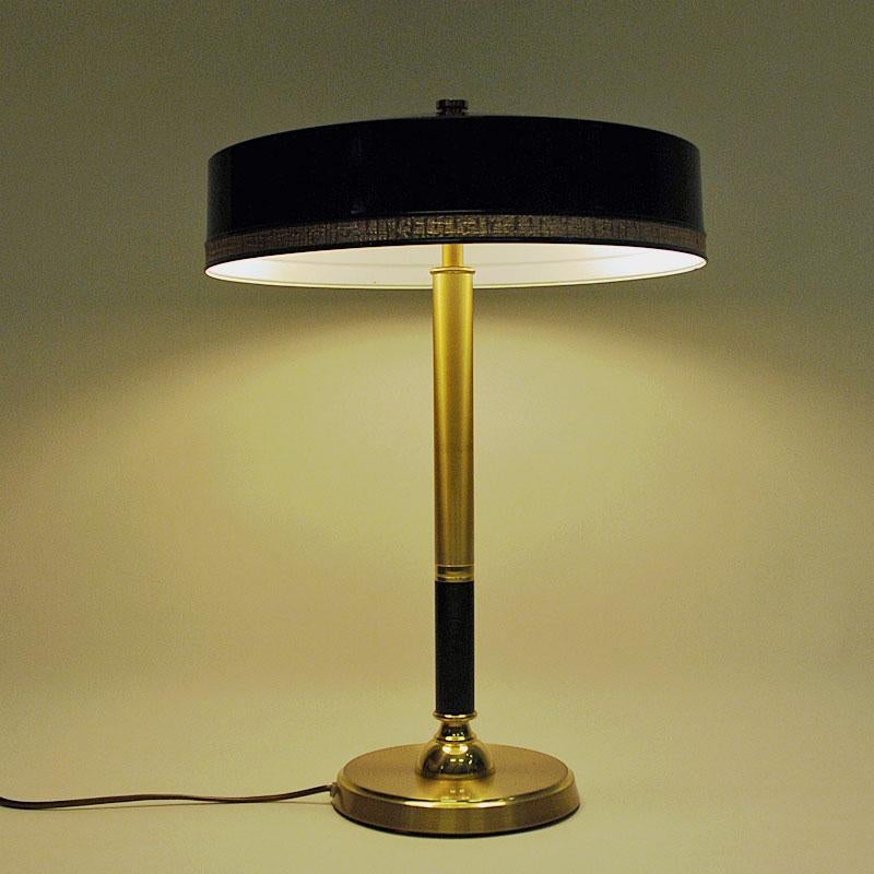 Black Shade and Brass Table Lamp by C.E. Fors for Ewå Värnamo 1960s, Sweden In Good Condition In Stockholm, SE