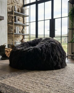 Icelandic Sheepskin Bean Bag Chair by Eluxury Home, Handmade  Black Shaggy Fur