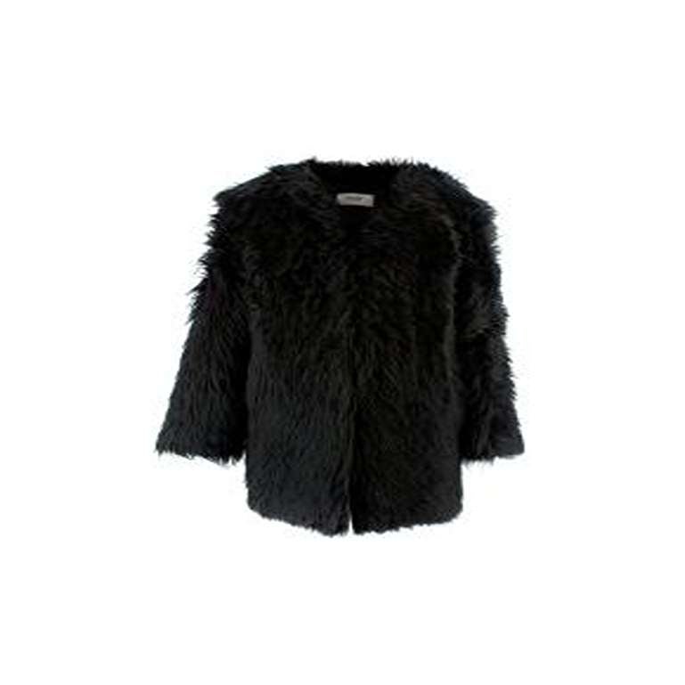 Black Shaggy Mid-Length Shearling Coat For Sale