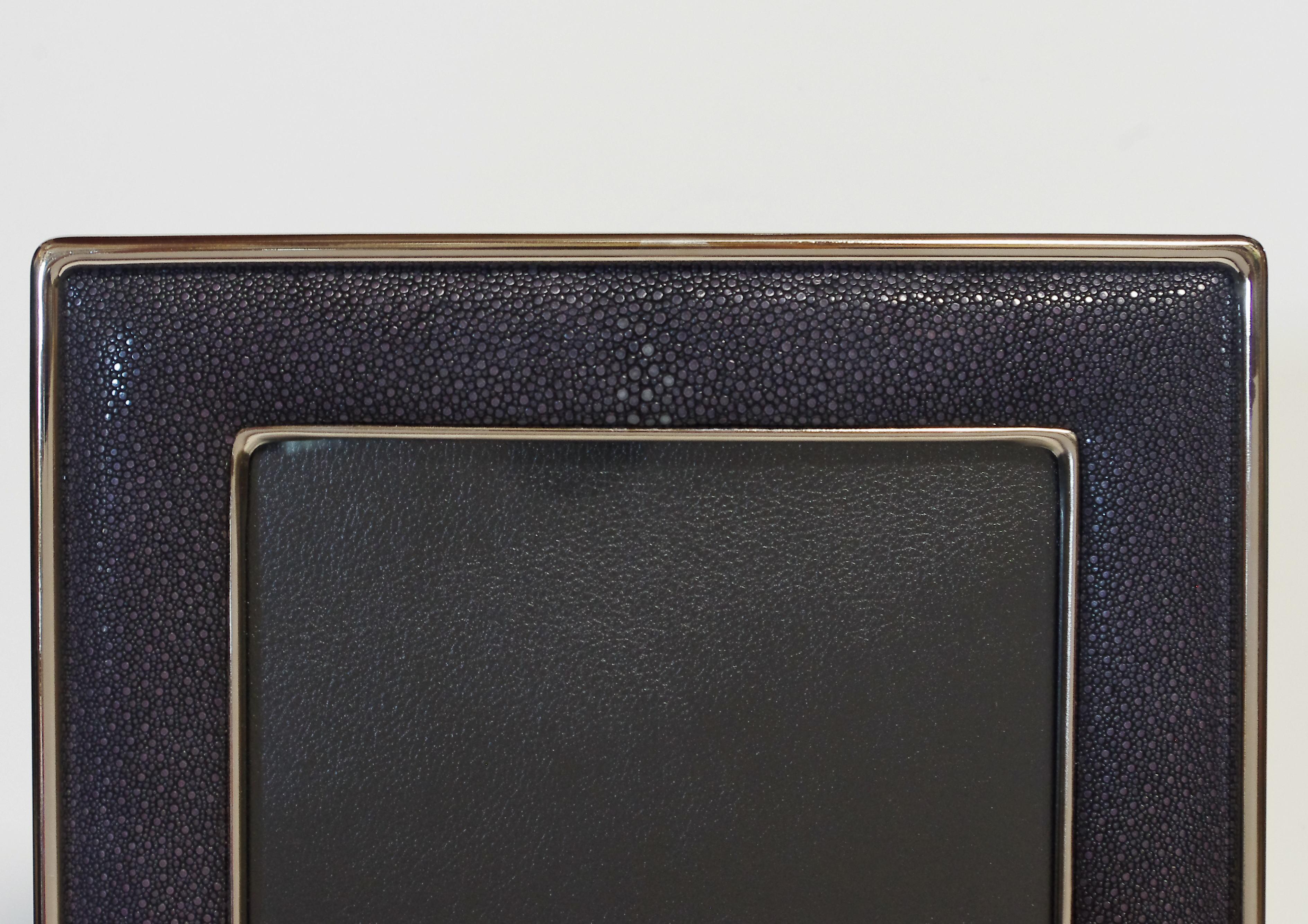 Plated Black Shagreen Photo Frame by Fabio Ltd For Sale