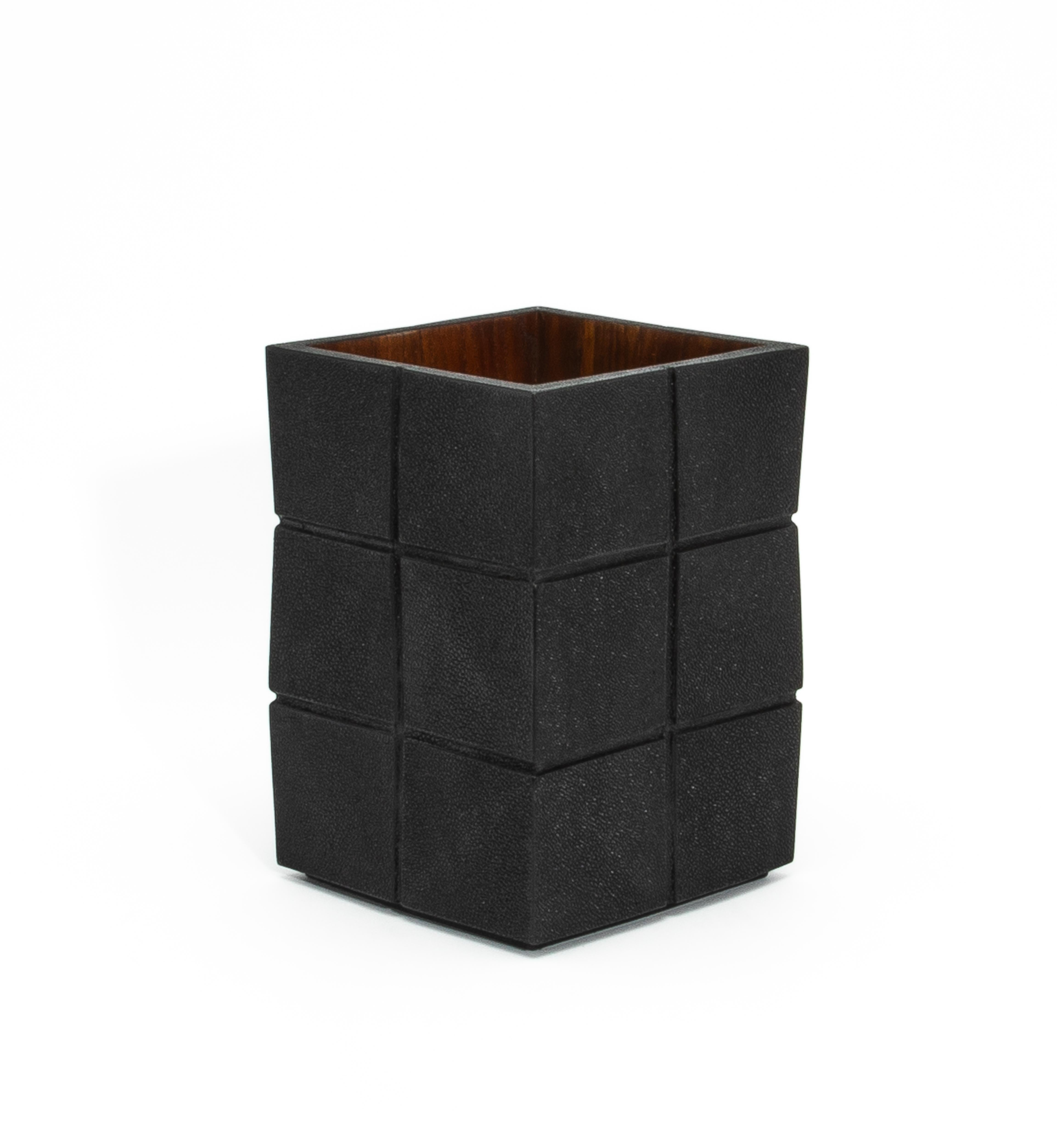 Hand-Crafted Waste Bin in Black Shagreen Rhomboid by R&Y Augousti For Sale