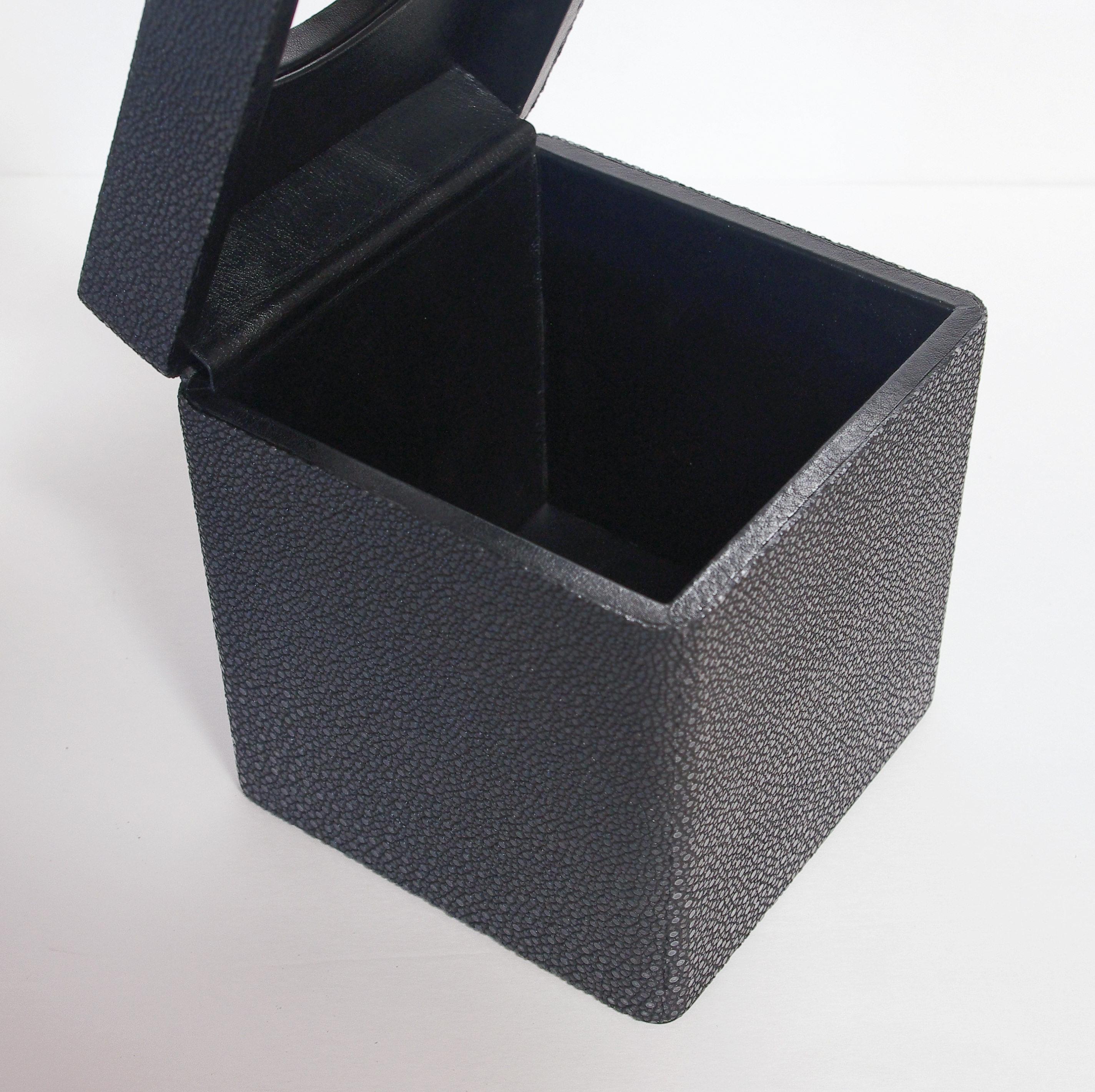 Modern Black Shagreen Tissue Box For Sale