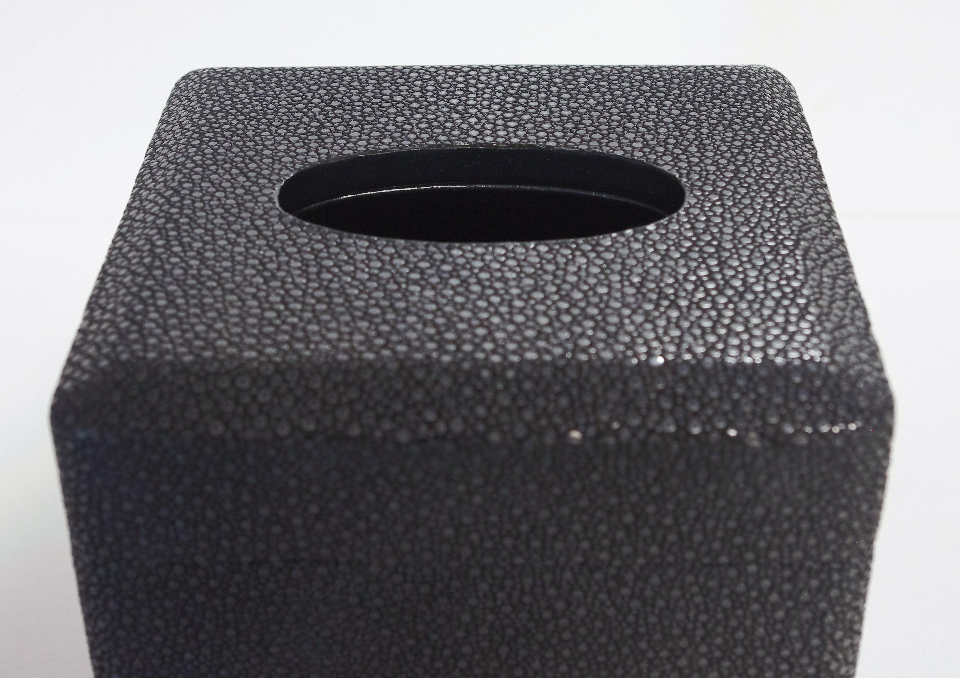Italian Black Shagreen Tissue Box For Sale