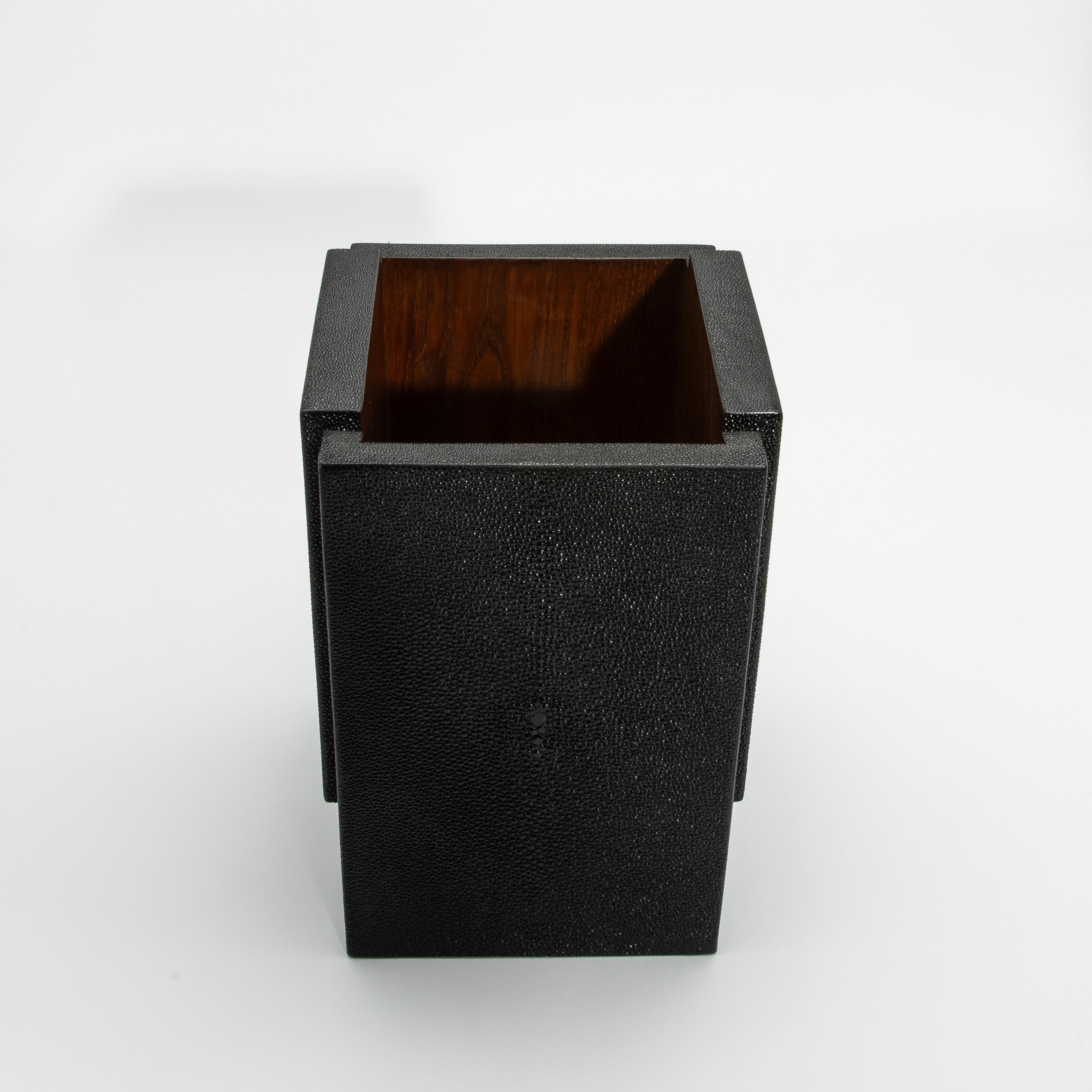 Hand-Crafted Waste Bin in Black Shagreen by R&Y Augousti For Sale