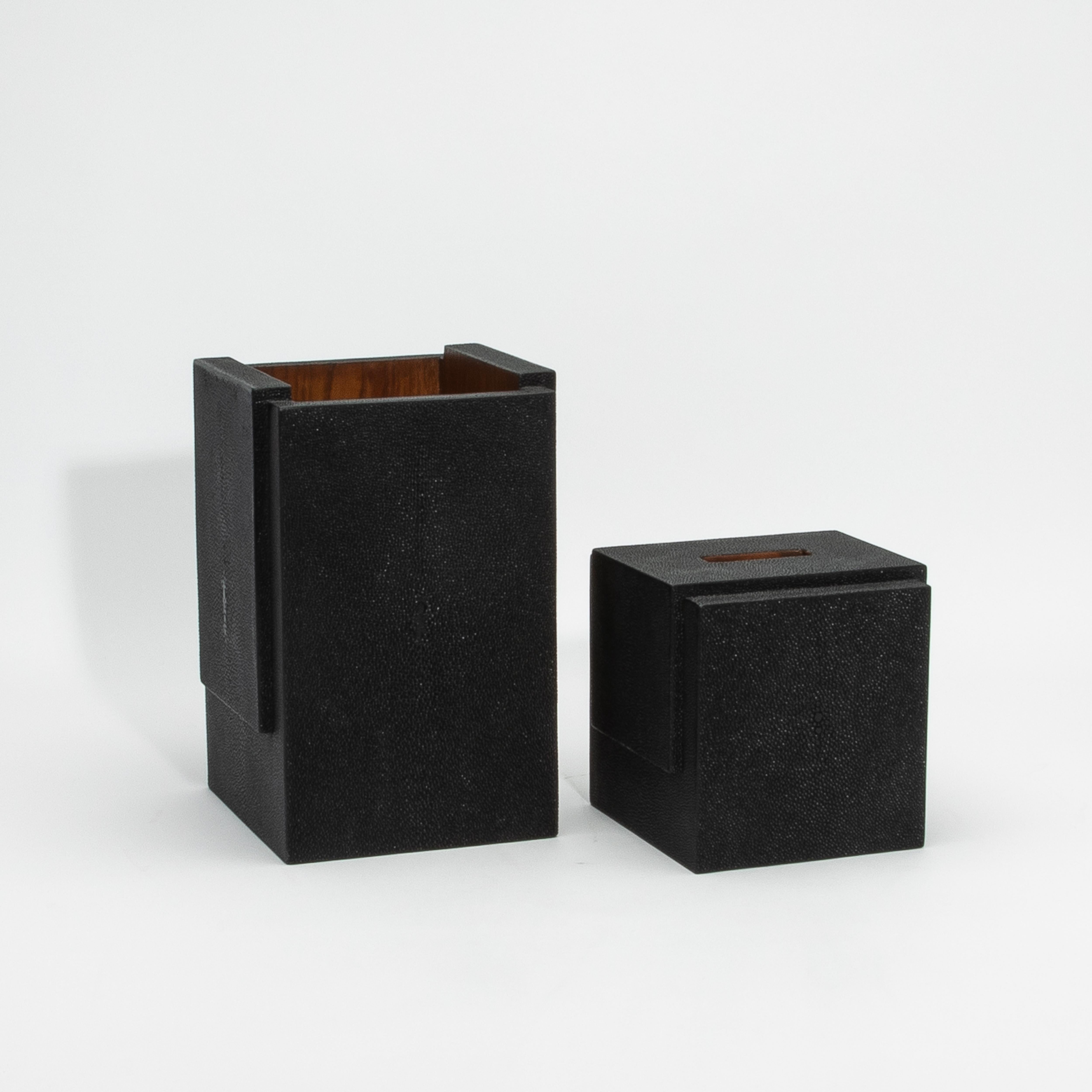 Contemporary Waste Bin in Black Shagreen by R&Y Augousti For Sale