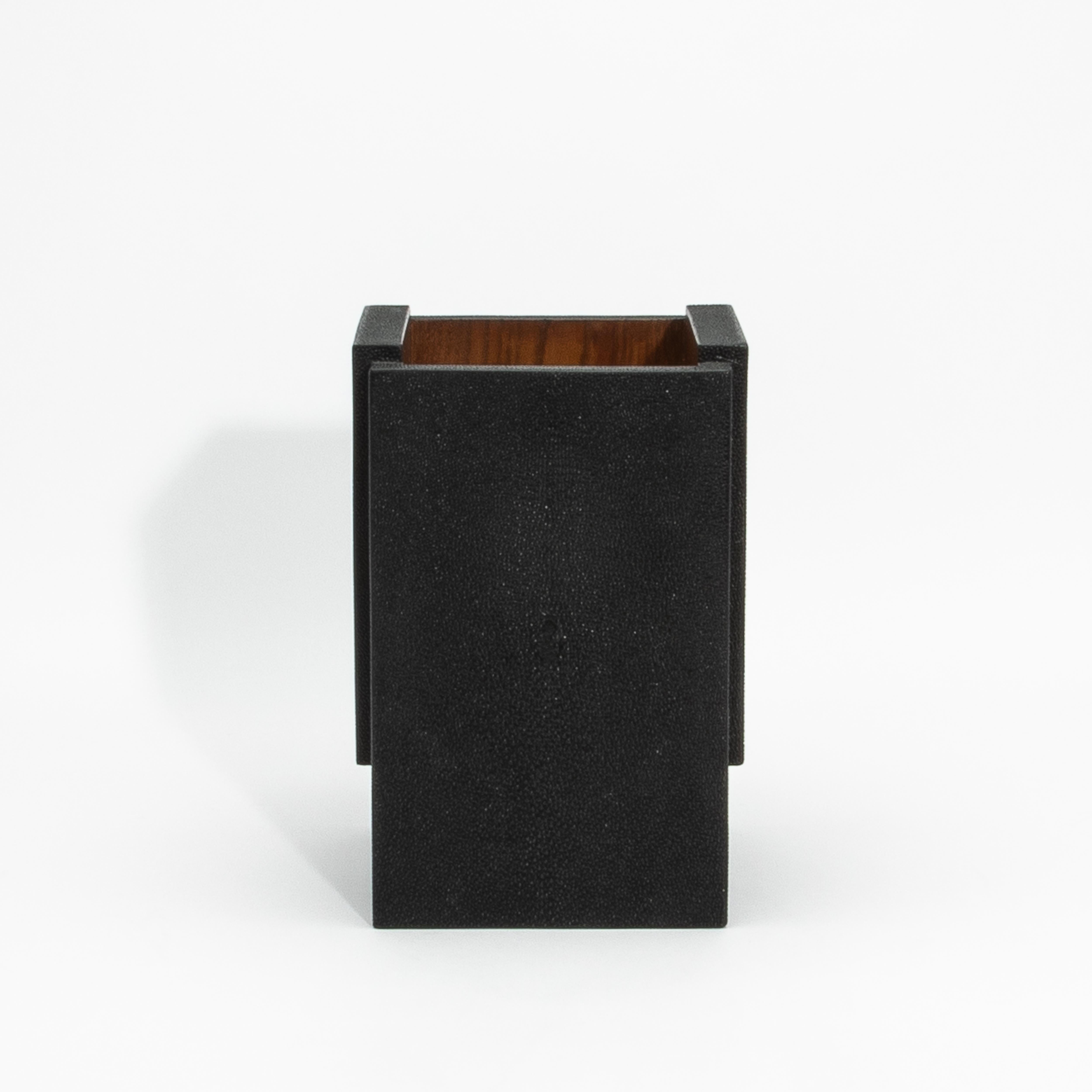 Wood Waste Bin in Black Shagreen by R&Y Augousti For Sale