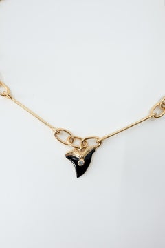 Choker Necklace Shark Tooth Black Enamel Aquamarine Gold Plated J Dauphin