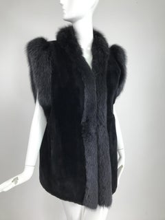 Black Sheared Beaver with Fox Gilet or Vest Vintage 1970s