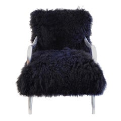 Black Shearling-Covered Contemporary Lounge Chair