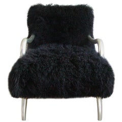 Black Shearling-Covered Contemporary Lounge Chair