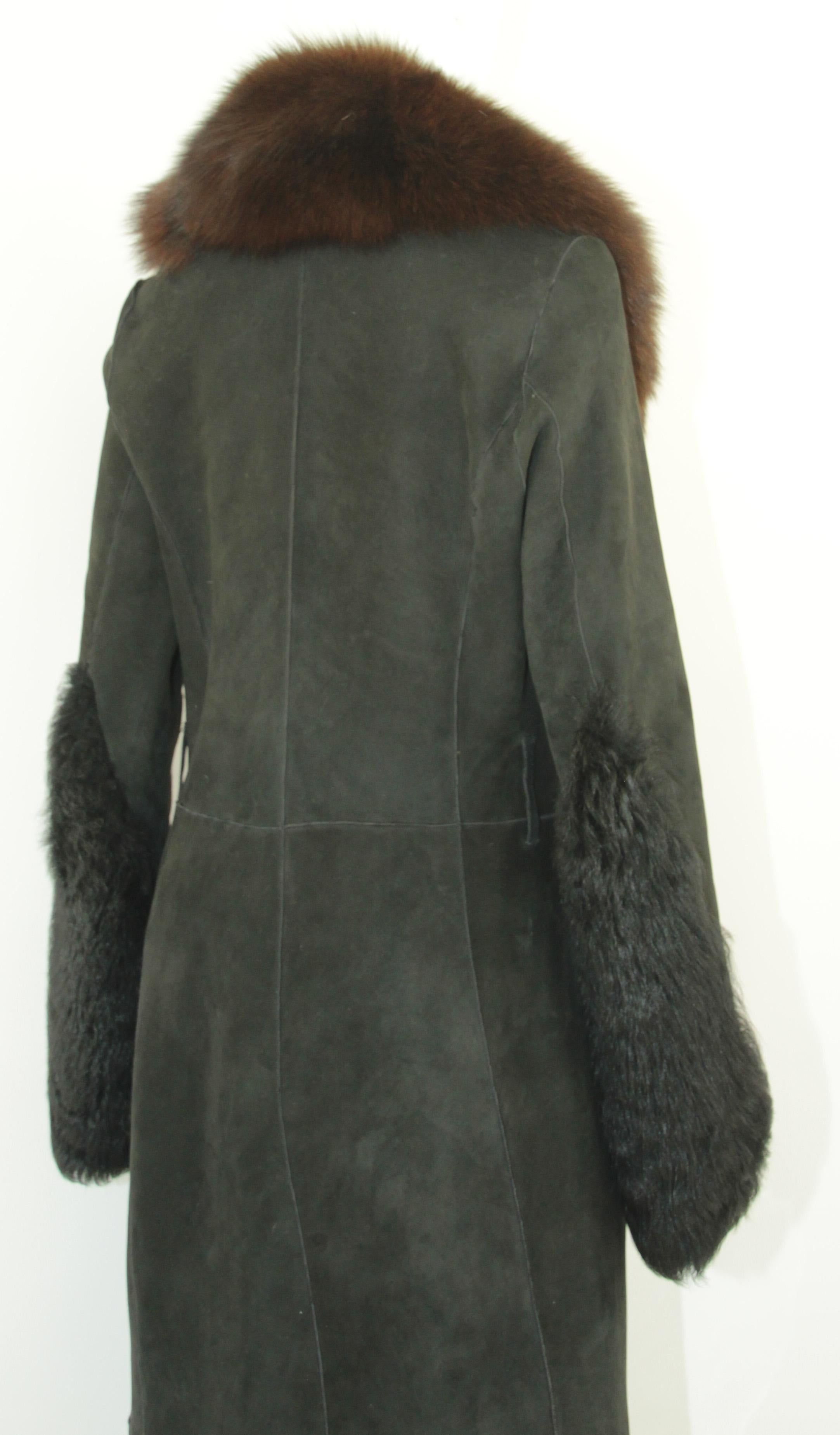 Black Shearling Lamb Suede Leather Fur Jacket Coat For Sale 5