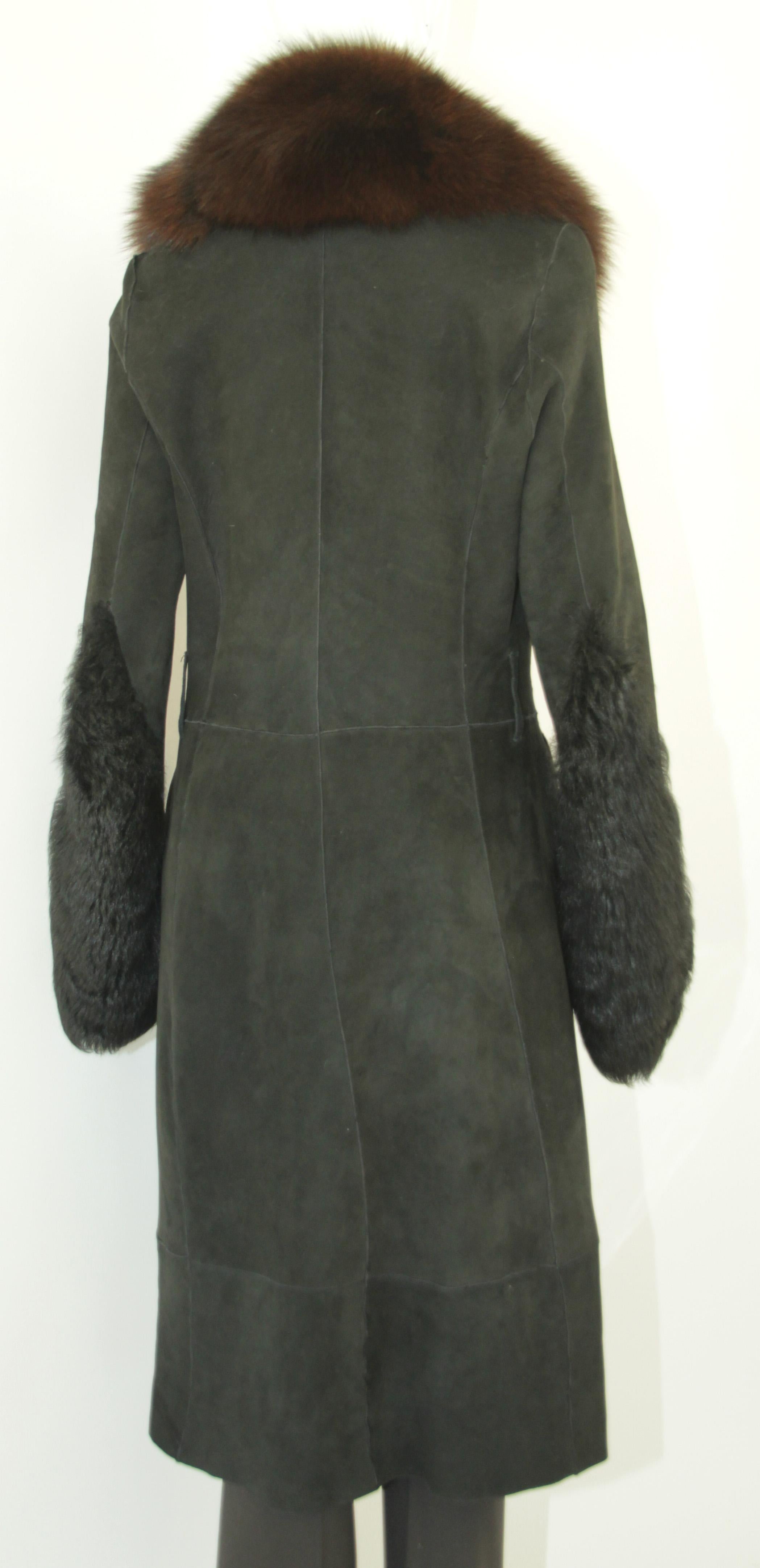 Black Shearling Lamb Suede Leather Fur Jacket Coat For Sale 6