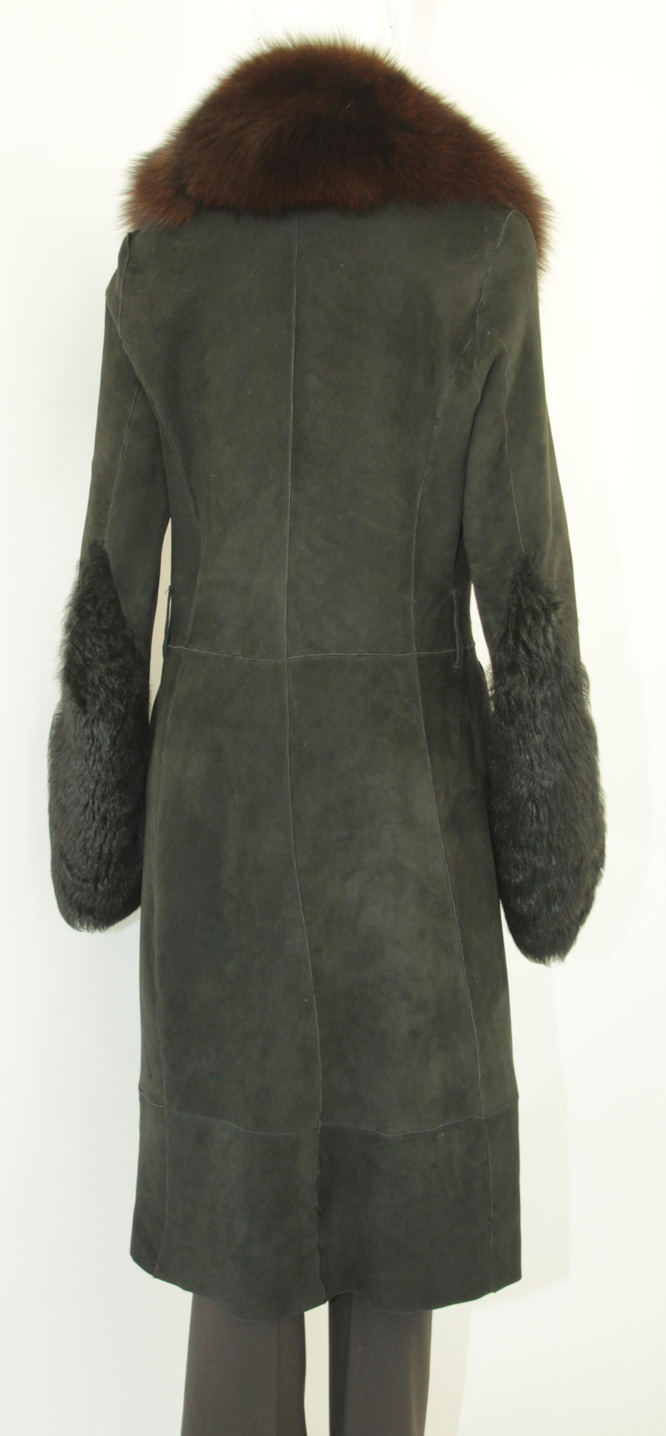 Black Shearling Lamb Suede Leather Fur Jacket Coat For Sale 9