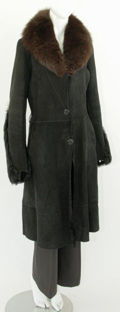 Black Shearling Lamb Suede Leather Fur Jacket Coat