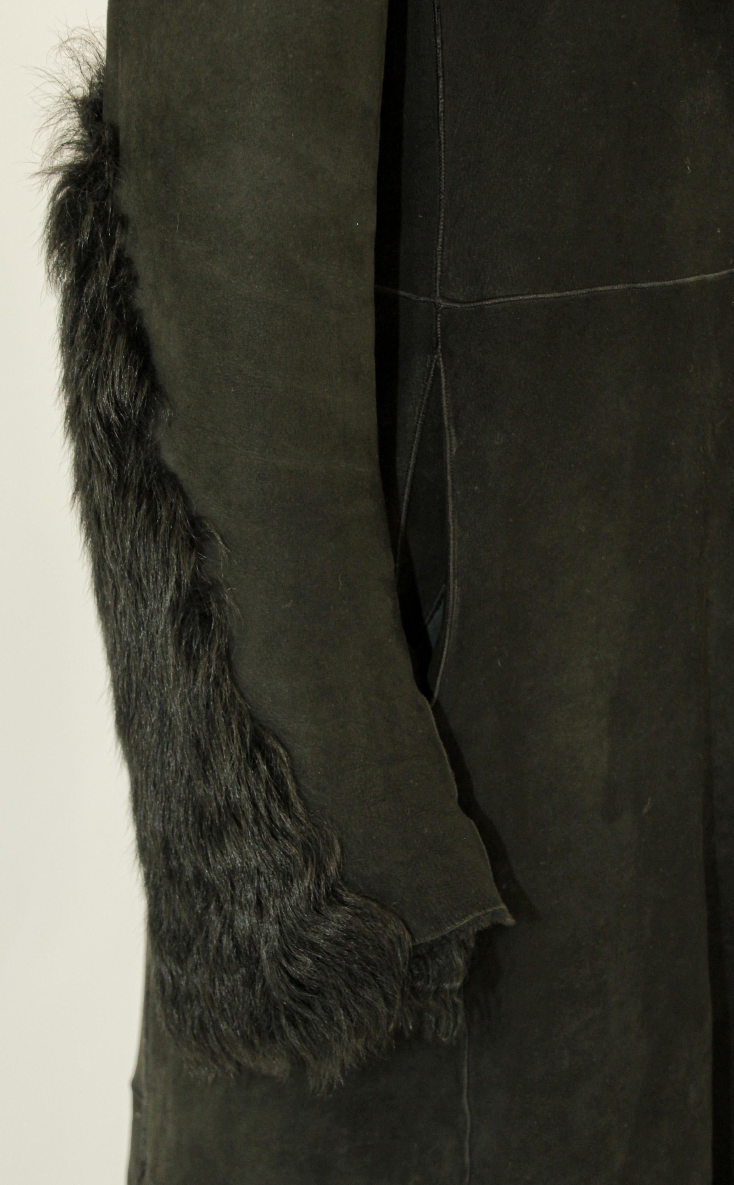 Black Shearling Lamb Suede Leather Fur Jacket Coat For Sale 1