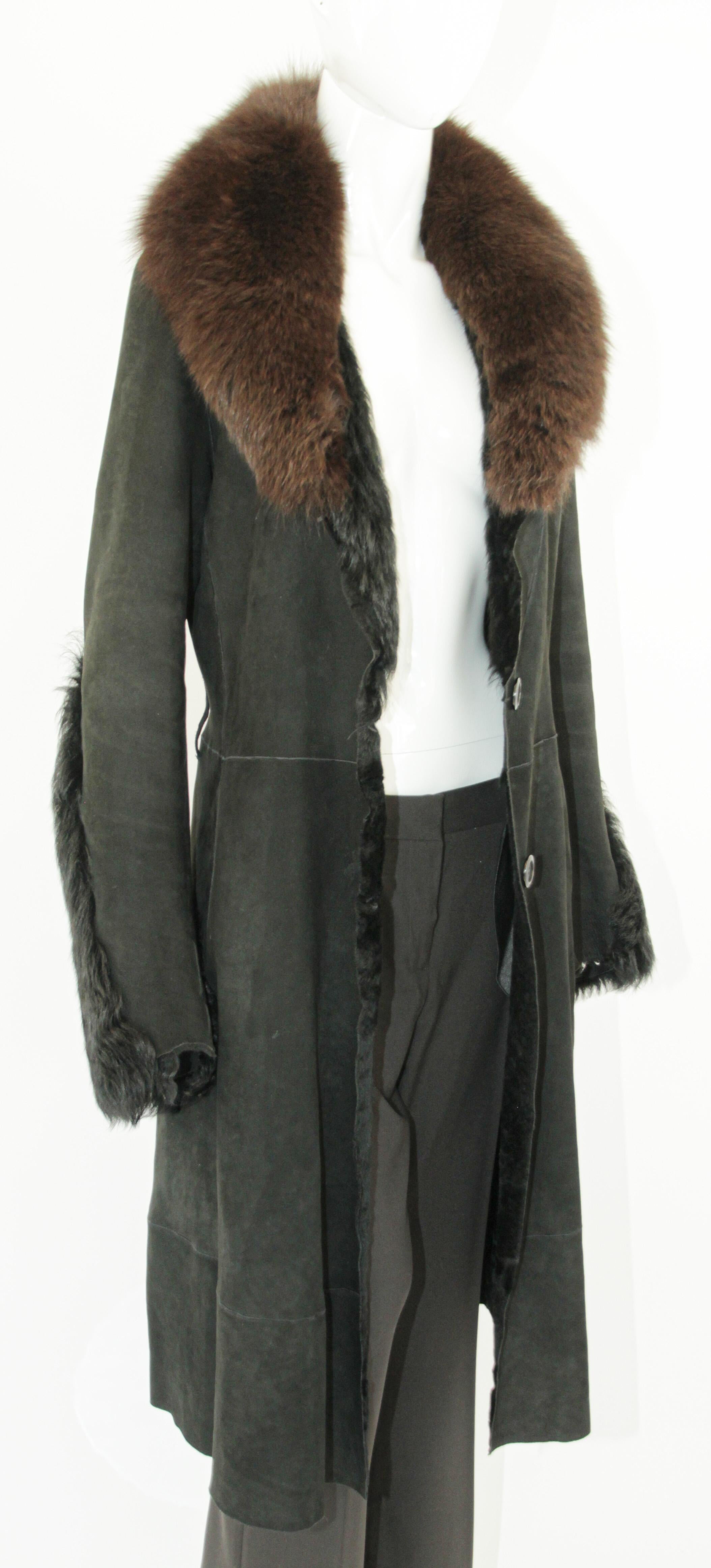 Black Shearling Lamb Suede Leather Fur Jacket Coat For Sale 2